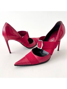 DIOR | Vintage Red Leather Pointed Cross Over Elastic Bandage Pumps EU 37.5